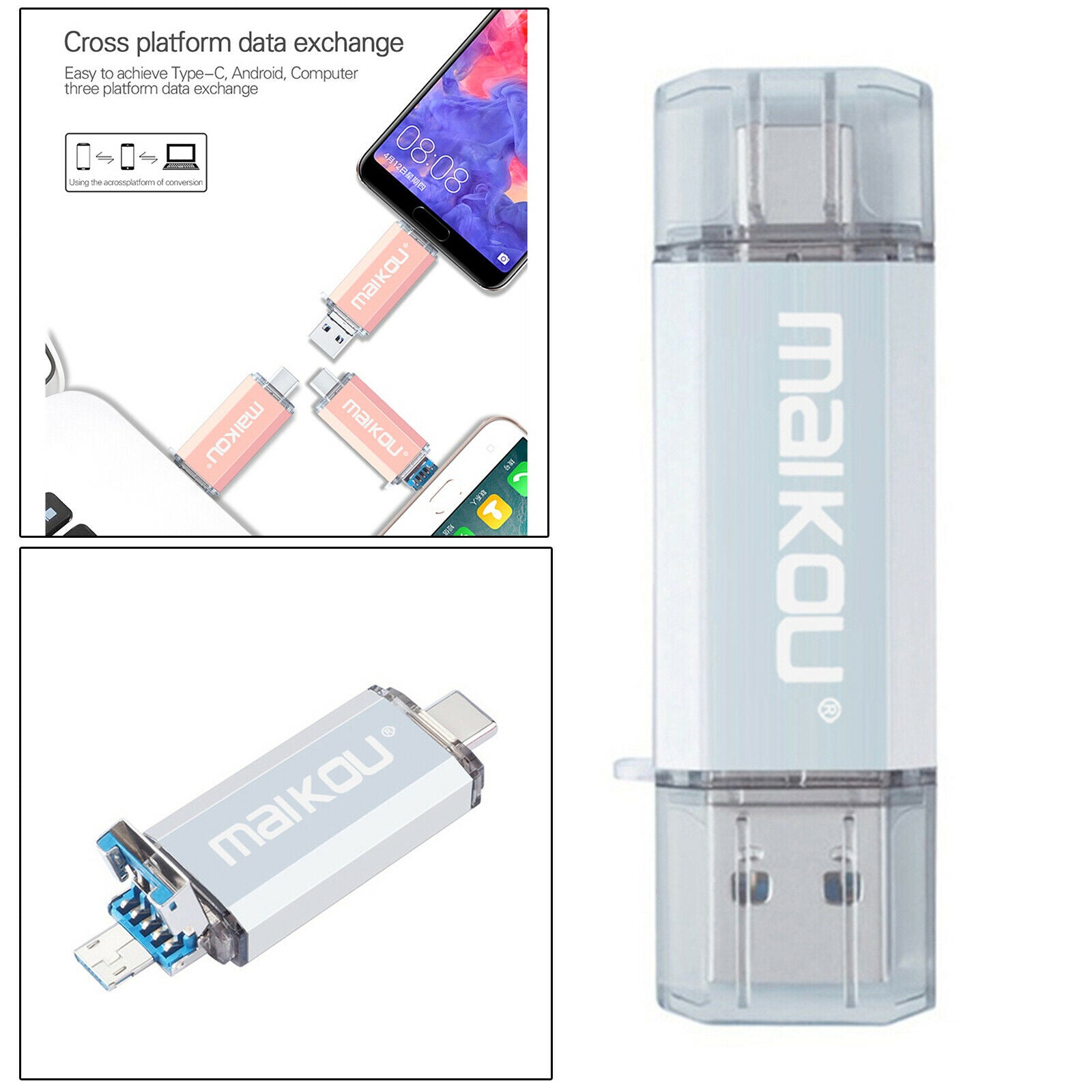 3 in 1 16G USB 3.0 Flash Drive Type-C Micro USB Memory Stick for IOS/Android