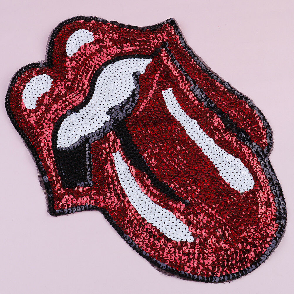 Vivid Large Red Tongue Sequins Patches Clothes Applique DIY Clothing Decor Pip