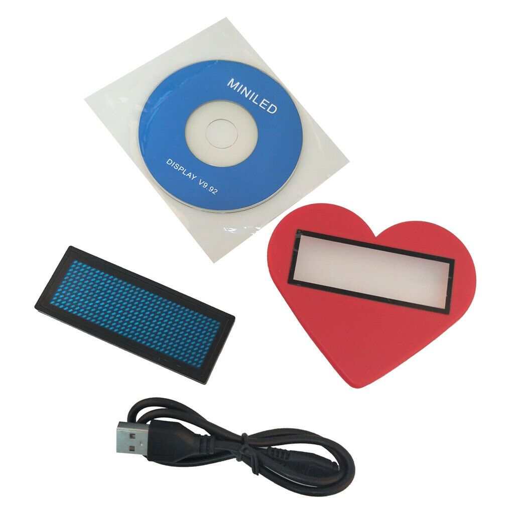 Heart-shaped Led Name Badge Scrolling Bright Sign Message 75x30x5mm Blue