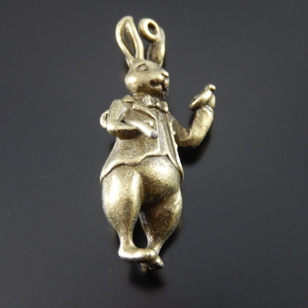 10pcs Antiqued Alice Bronze Tone Rabbit Gentleman Pendant 36*13*8mm 38634