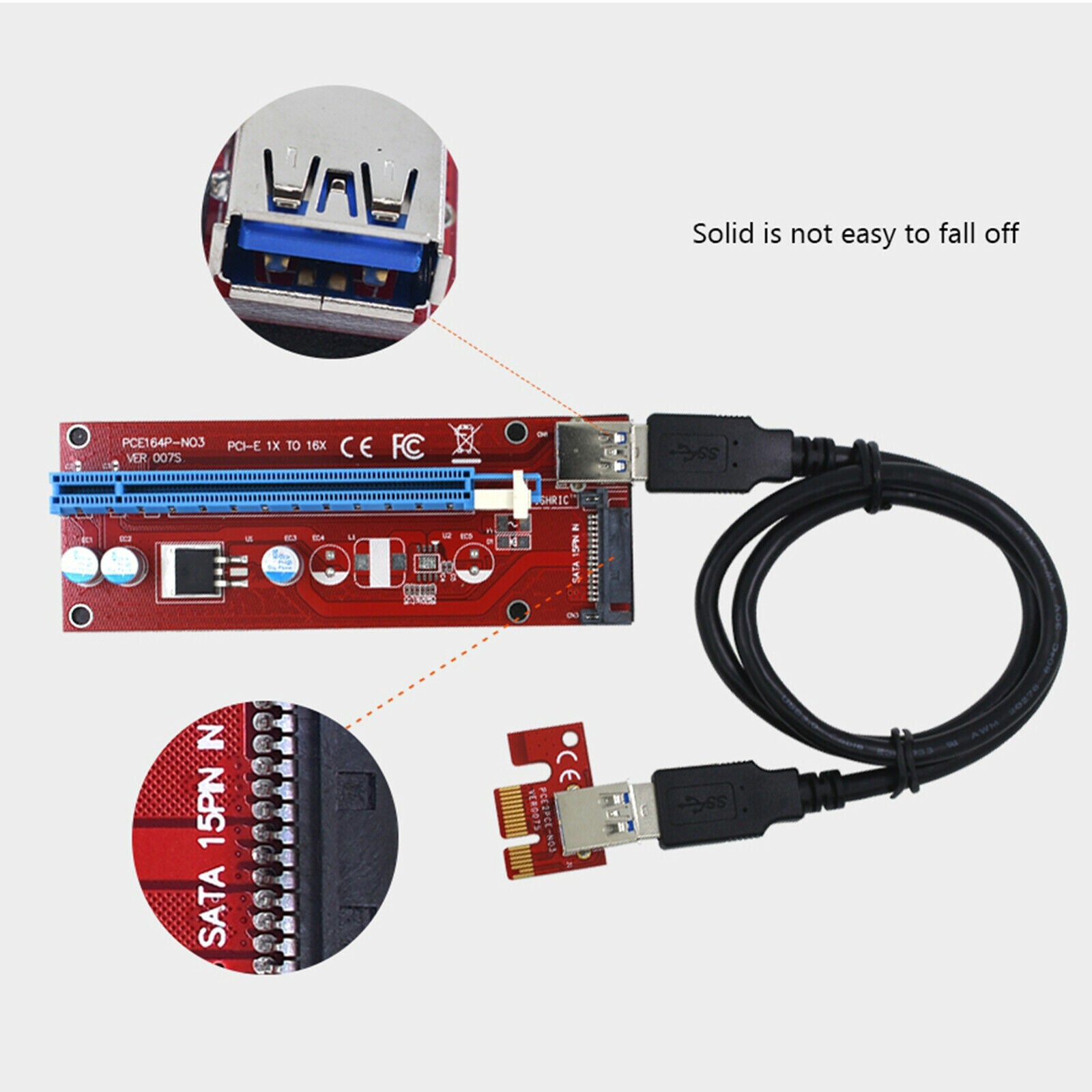 2x VER007 PCI-E Riser Card 007S PCI Express for Bitcoin-Litecoin Accessories
