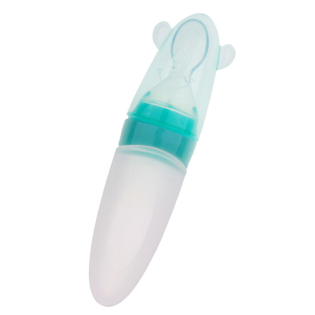Baby Silicone Feeding With Spoon Feeder Food Rice Cereal Bottle blue