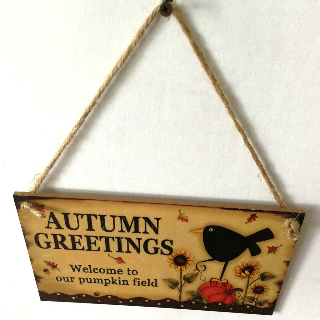 Autumn Greetings-Wooden Harvest Home Wall Door Hanging Sign Thanksgiving