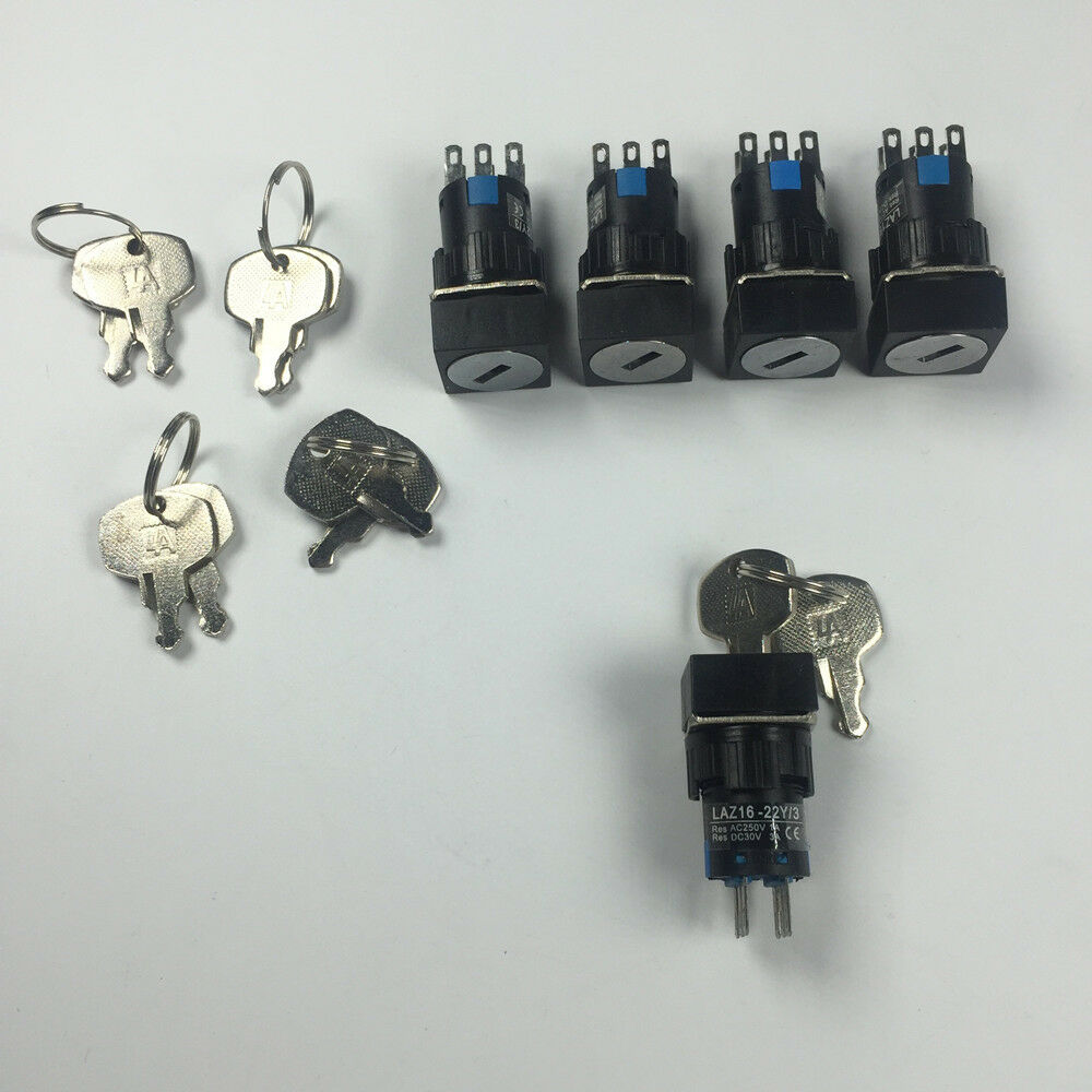 5pcs Square Type 6 Pins 3 Files Rotate Switch With Keys LA16-22Y/3