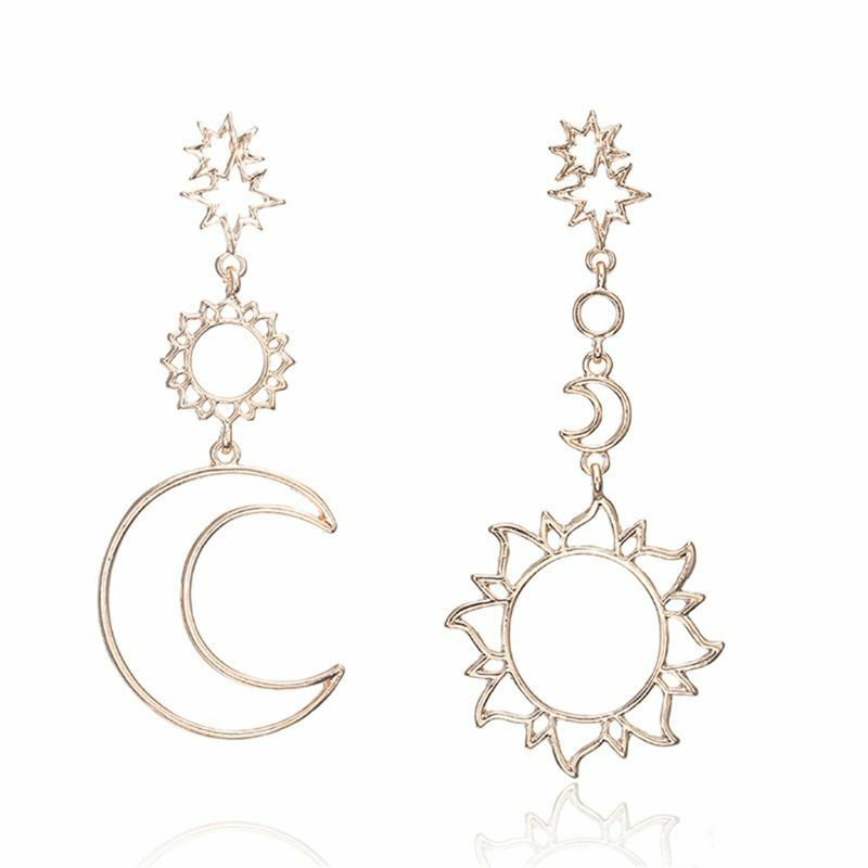 Hollow Star and Moon Drop Dangle Earring Birthday Gift Statement Fashion Jewelry