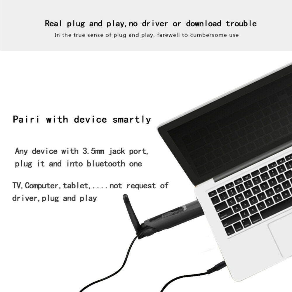 Wireless Audio Transmitter for Bluetooth V5.0 1 to 2 A2DP Antenna 3.5mm Jack