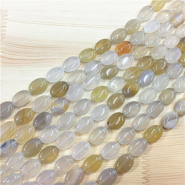 1 Strand/22Pcs 18x13x5mm Natural White Agate Oval Spacer Loose Beads 15.5" HH699