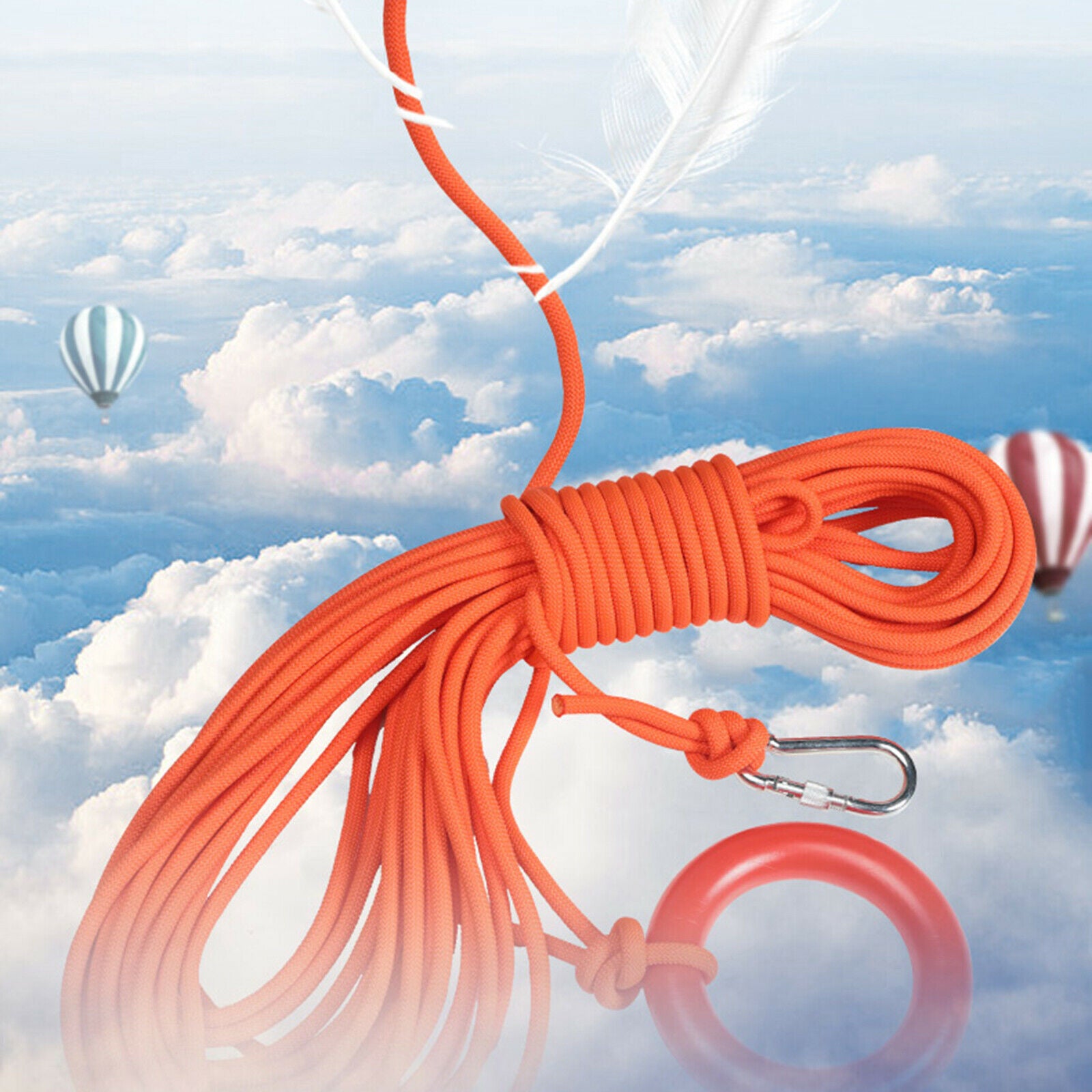 8mm x 20m Floating Water Life Saving Rope with Orange Bracelet Carabiner for