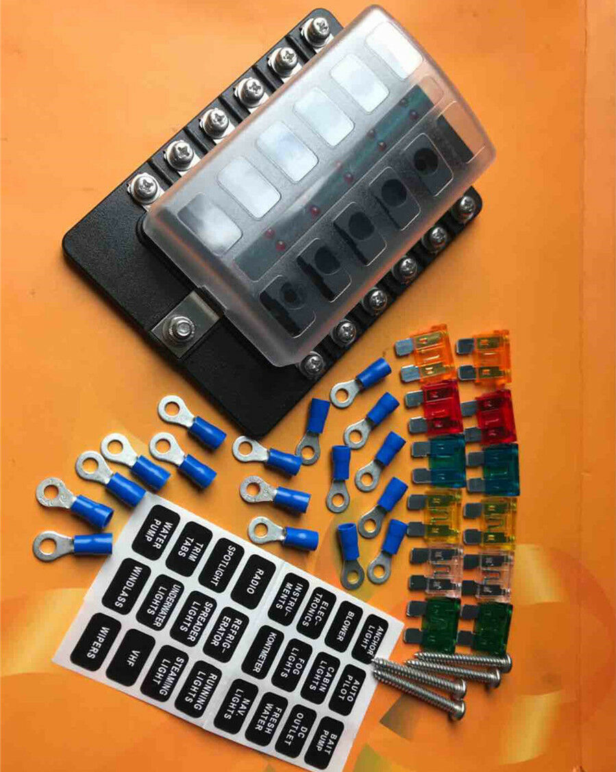 12 Way LED Circuit Standard ATO ATC Blade Fuse Box Block Holder Car Marine Boat