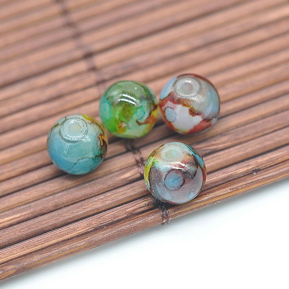 30x 8mm Natural Gemstones Macrame Beads Round Spacer Loose Beads Jewelry Making