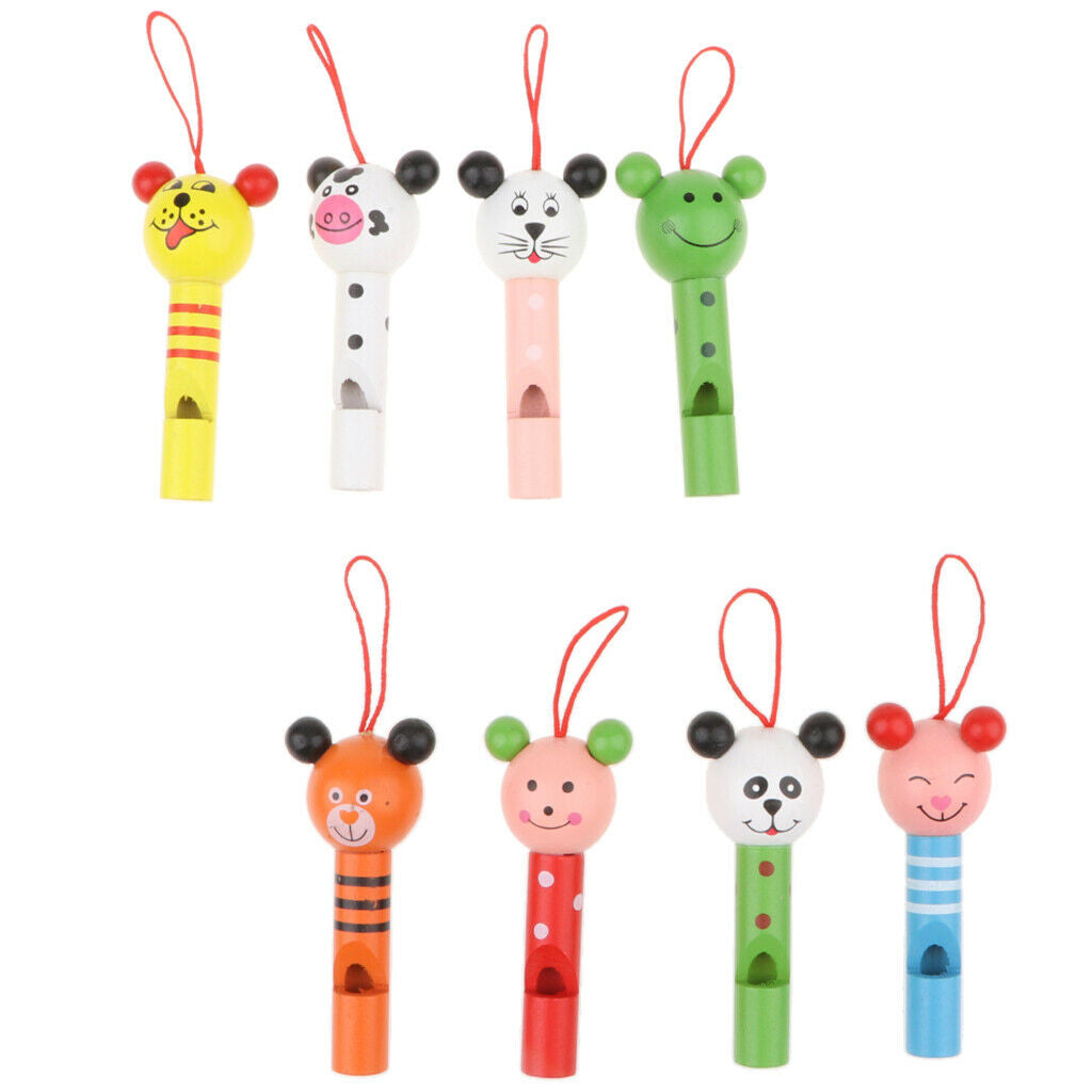 8 Piece Set Wooden Animal Head Whistles Flute Child Instrument