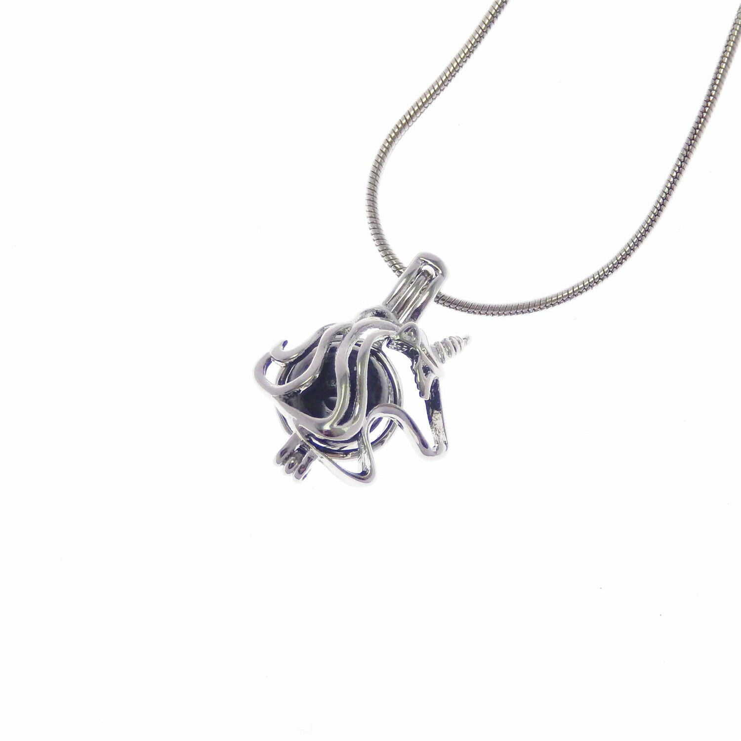 Fashion Womens Mini Unicorn Locket Pearls&Beads Cage Pendant Necklace 50CM