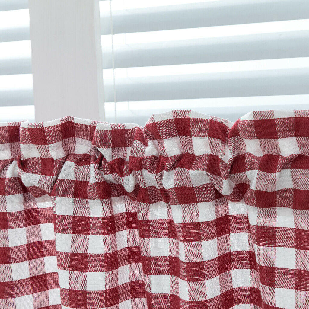 2x Check Laces Cafe Kitchen Curtain Valances European Rural Window for