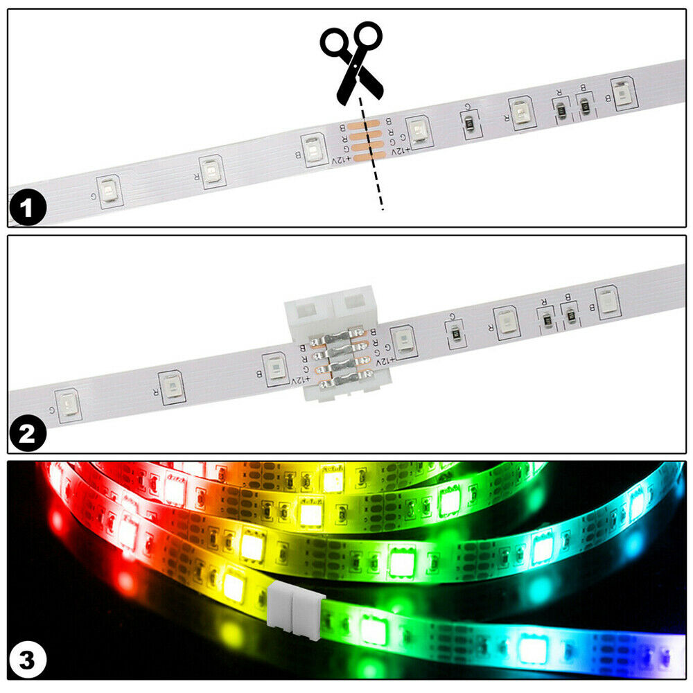 10x 10mm 4pin Solderless Connectors Adapter For 5050/2835 RGB LED Strip Light