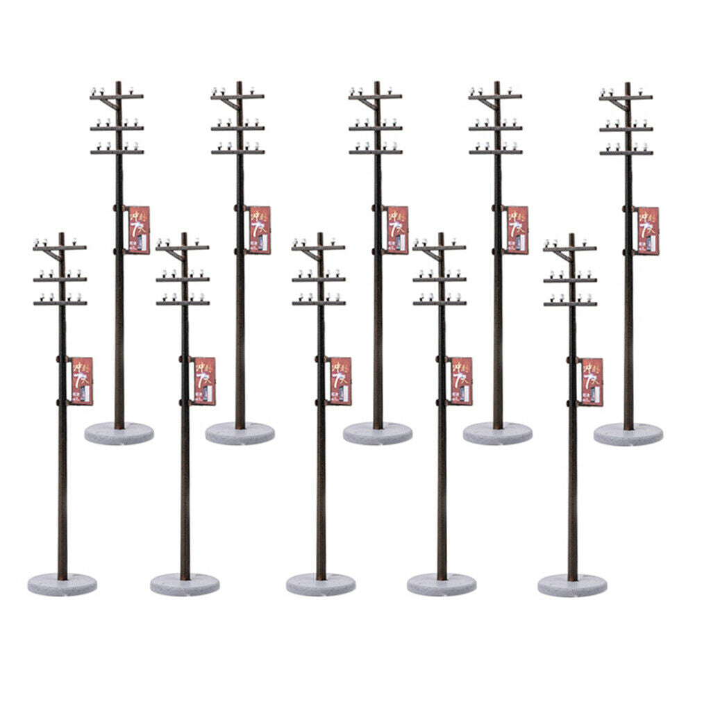 10x 1/87 Mini Electric Line Pole for Train Railroad Park Street LANDSCAPE HO