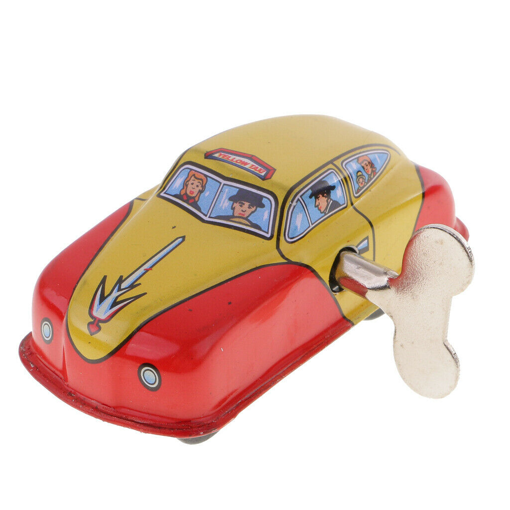 Classic Wind-up Toys Taxi Car Clockwork Tin Toys Kids Adults Collectibles