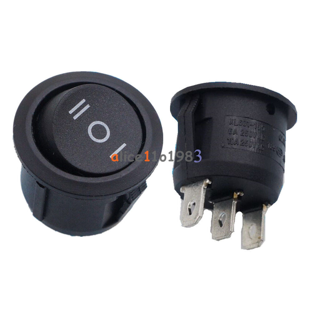 5PCS Mini Round Black 3 Pin SPDT ON-OFF-On Rocker Switch Snap-in For Car Boat