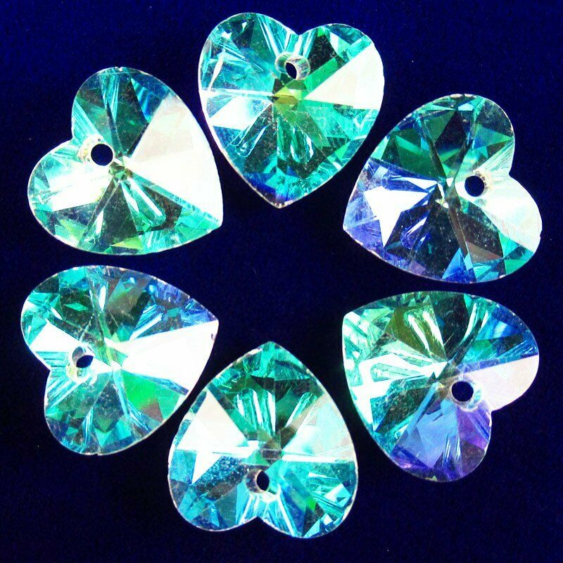 20Pcs 14x14x7mm Faceted AB White Titanium Crystal Heart Pendant Bead 16g A-330SJ