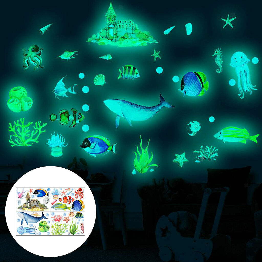 4pcs DIY Ocean Animals Wall Decals Bathroom Bedroom Living Room Poster