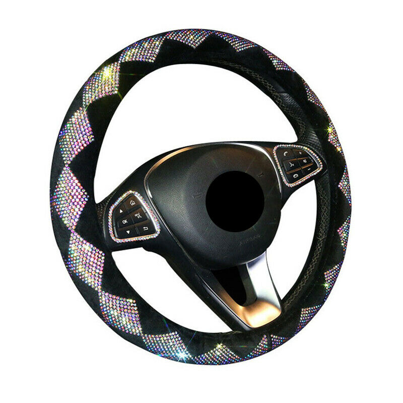 Car Anti Slip Interior 38cm 15" Color Diamond Suede Steering Wheel Cover w/Bling