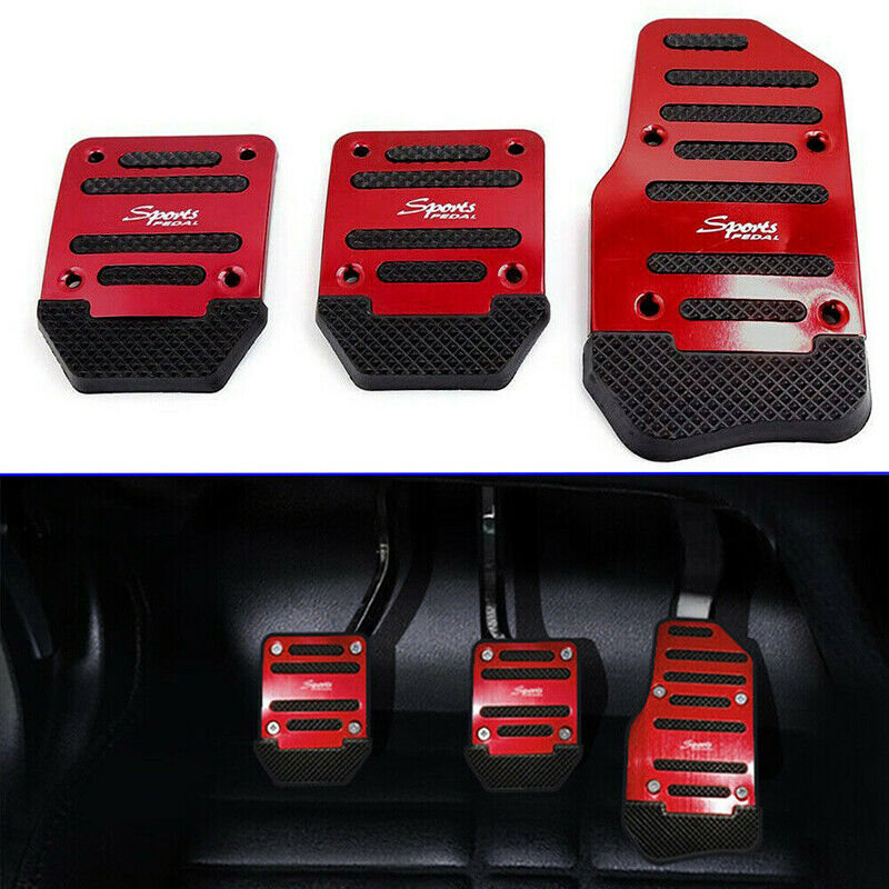 3pcs Car Red Non-Slip Automatic Brake Foot Pedal Pad Cover Universal Accessories