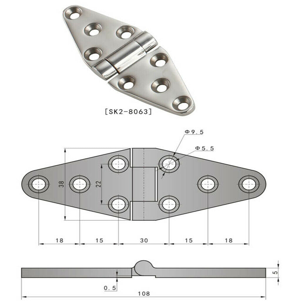 304 Stainless Steel Polished Flush Door Hinge for Boat Marine Home