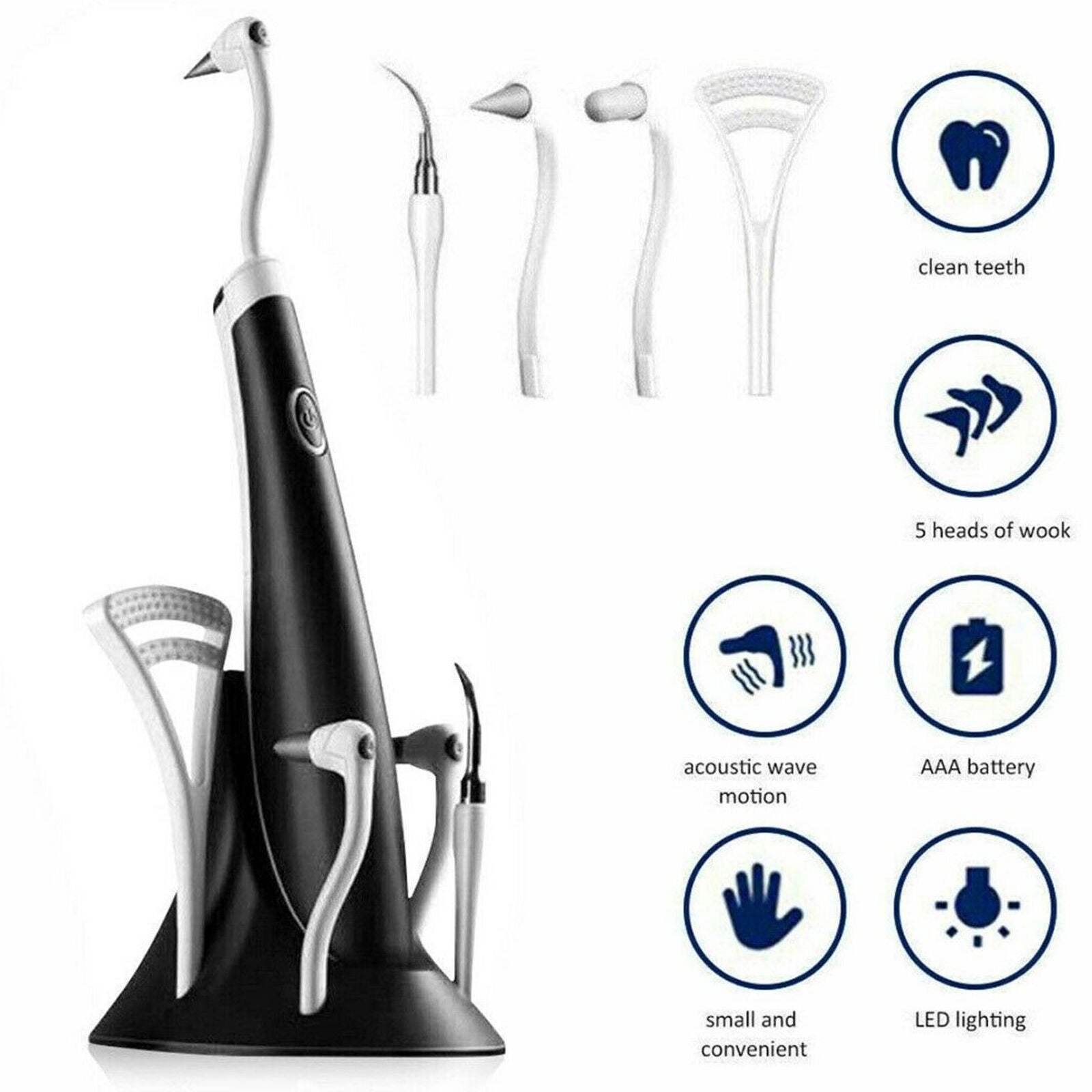 Tooth Polishing Cleaner Ultrasonic LED Electric Oral Teeth Cleaning Kit + 5 Tips