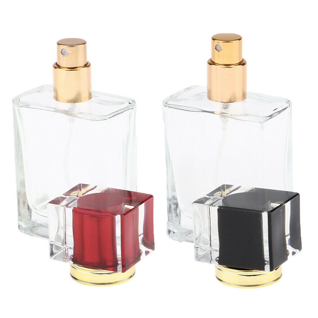 2pcs Empty Glass Perfume Bottles Aftershave Spray Containers 50ml Black/Red