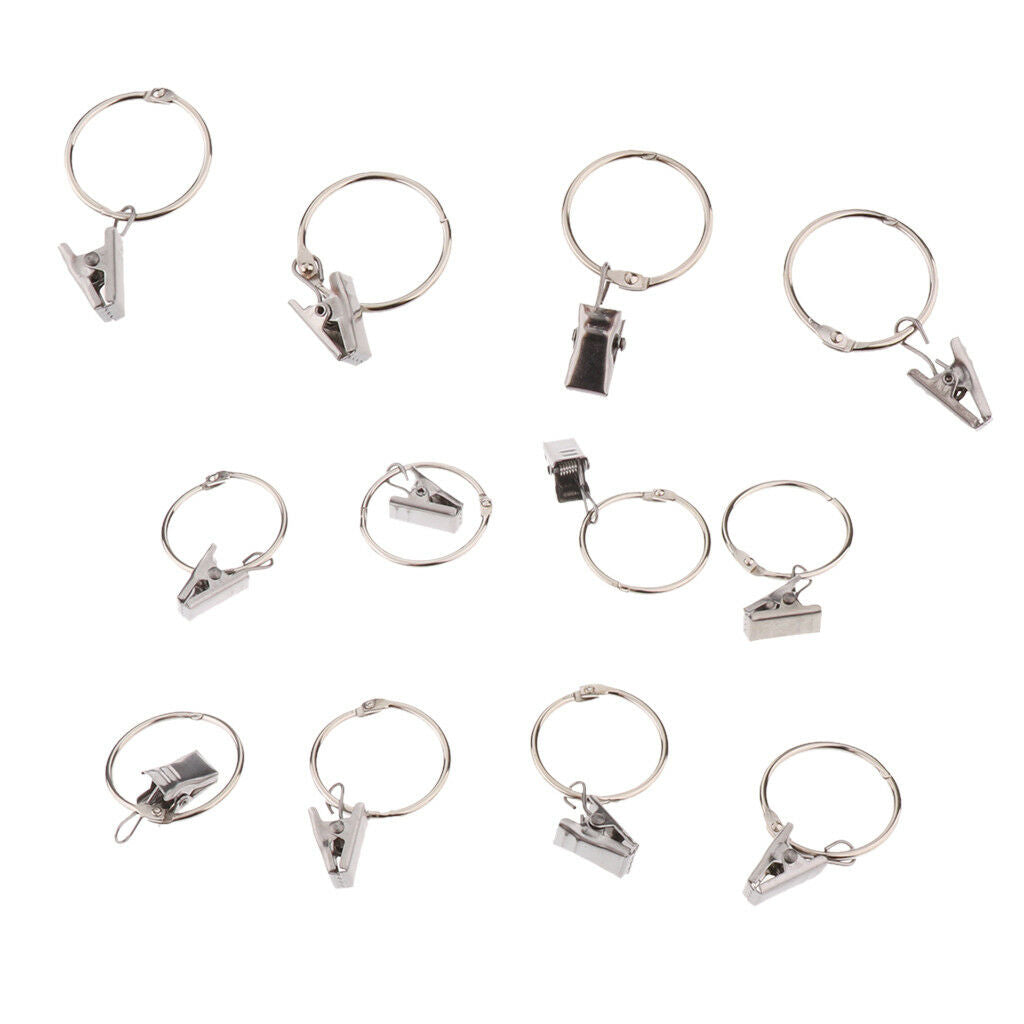 12Pcs Shower Curtain Rings with Clips Clamps Hanger Eyelet Rings Hook 30mm