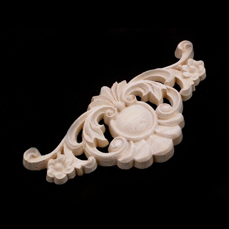 1X Exquisite Classic Rubber Wood Carved Applique Retro Furniture Craft Decor (E6