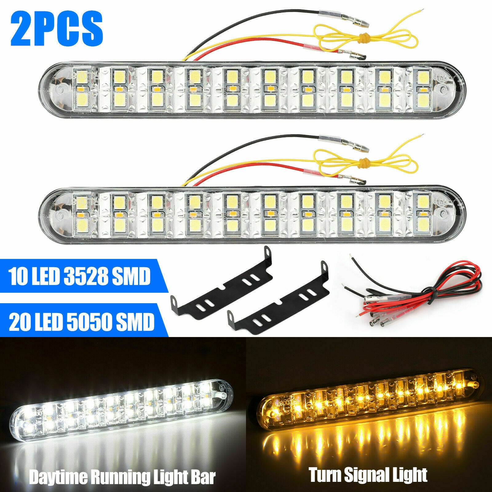2x 30-LED Daytime Running Light Car Driving DRL Turn Signal Fog Lamp White Amber