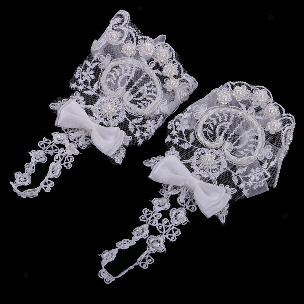 Pair Short Wedding Gloves Flower Lace Faux Beads Delicate Accessory Bridal Gown