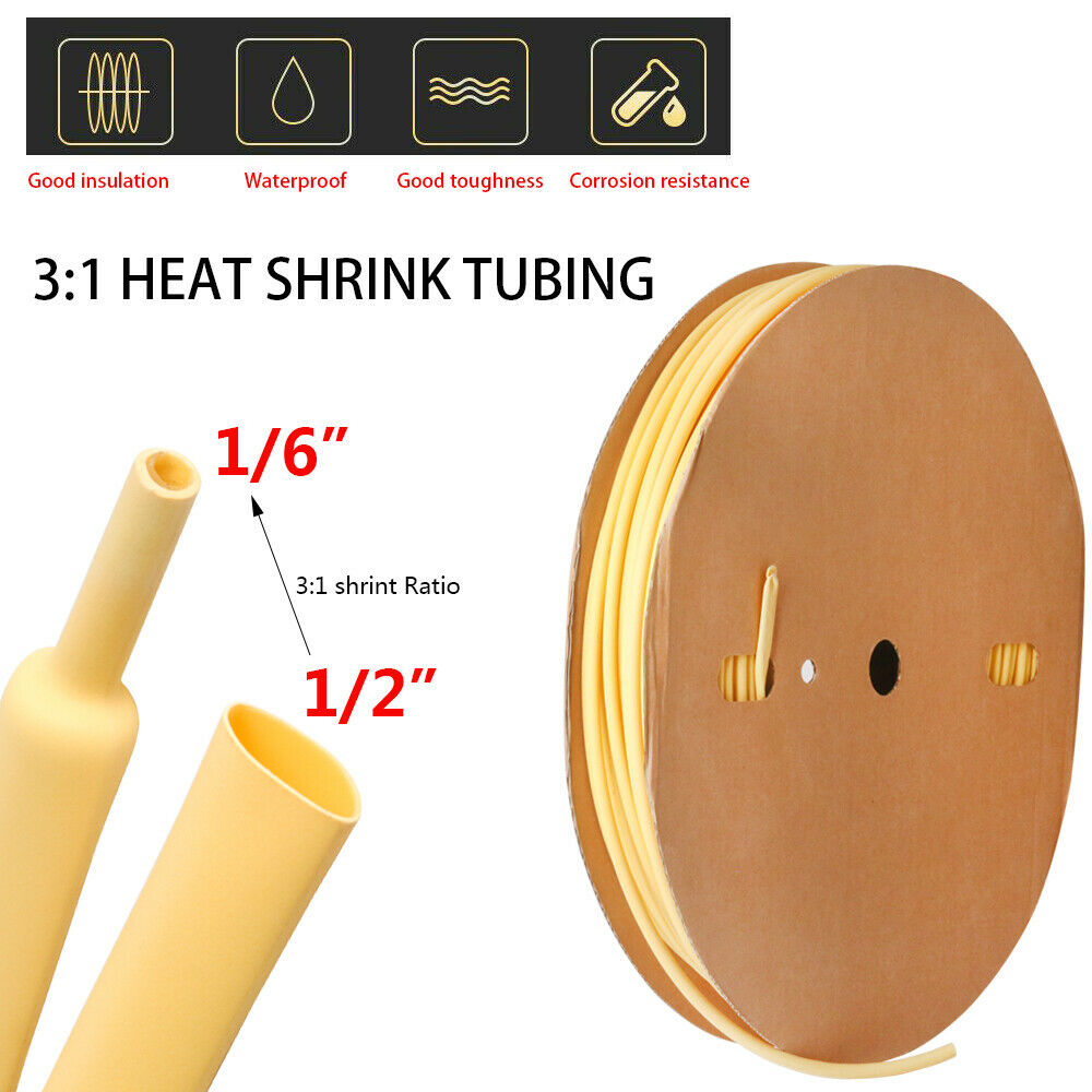 Yellow 3:1 Ratio Dual-Wall Heat Shrink Tubing Adhesive Lined 5ft 1/2"