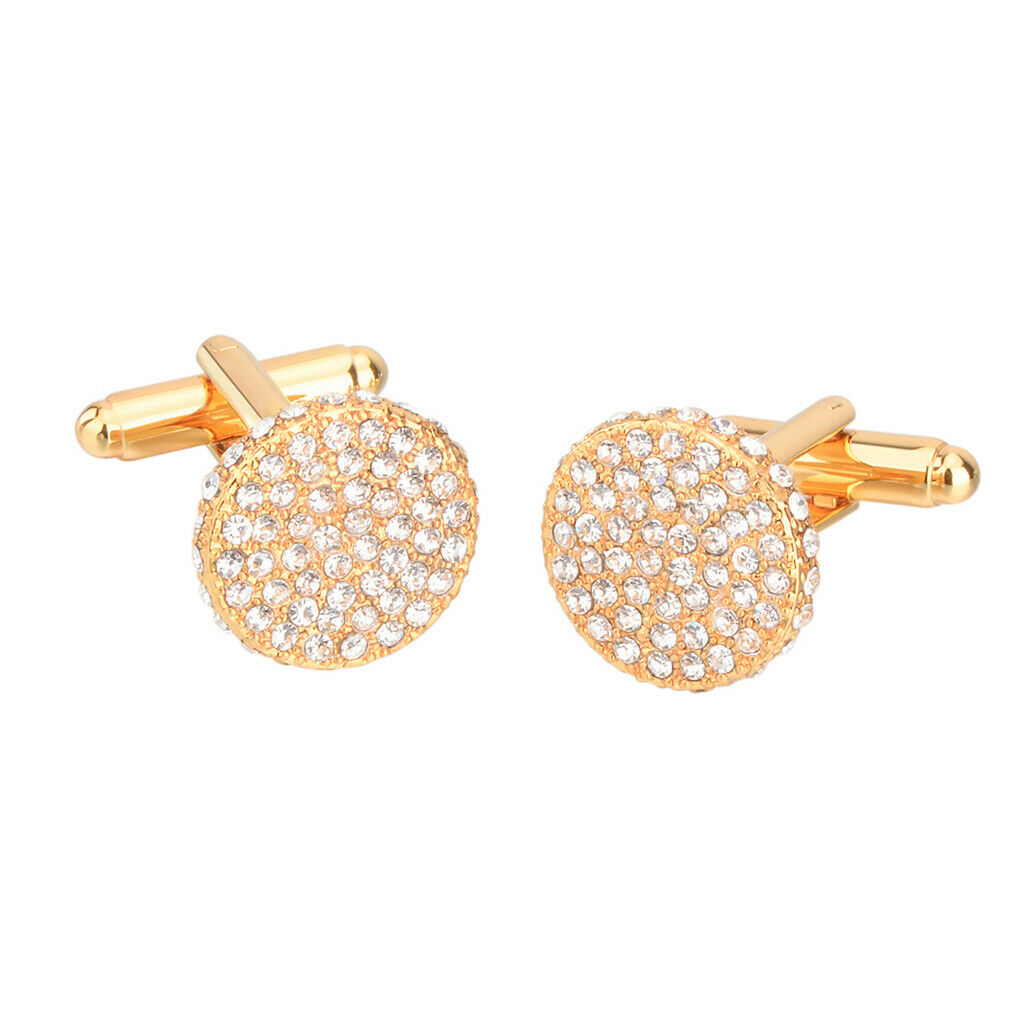 2pcs Men Rhinestone Cuff Links Shirt Banquet for Usher Bride Golden 17mm