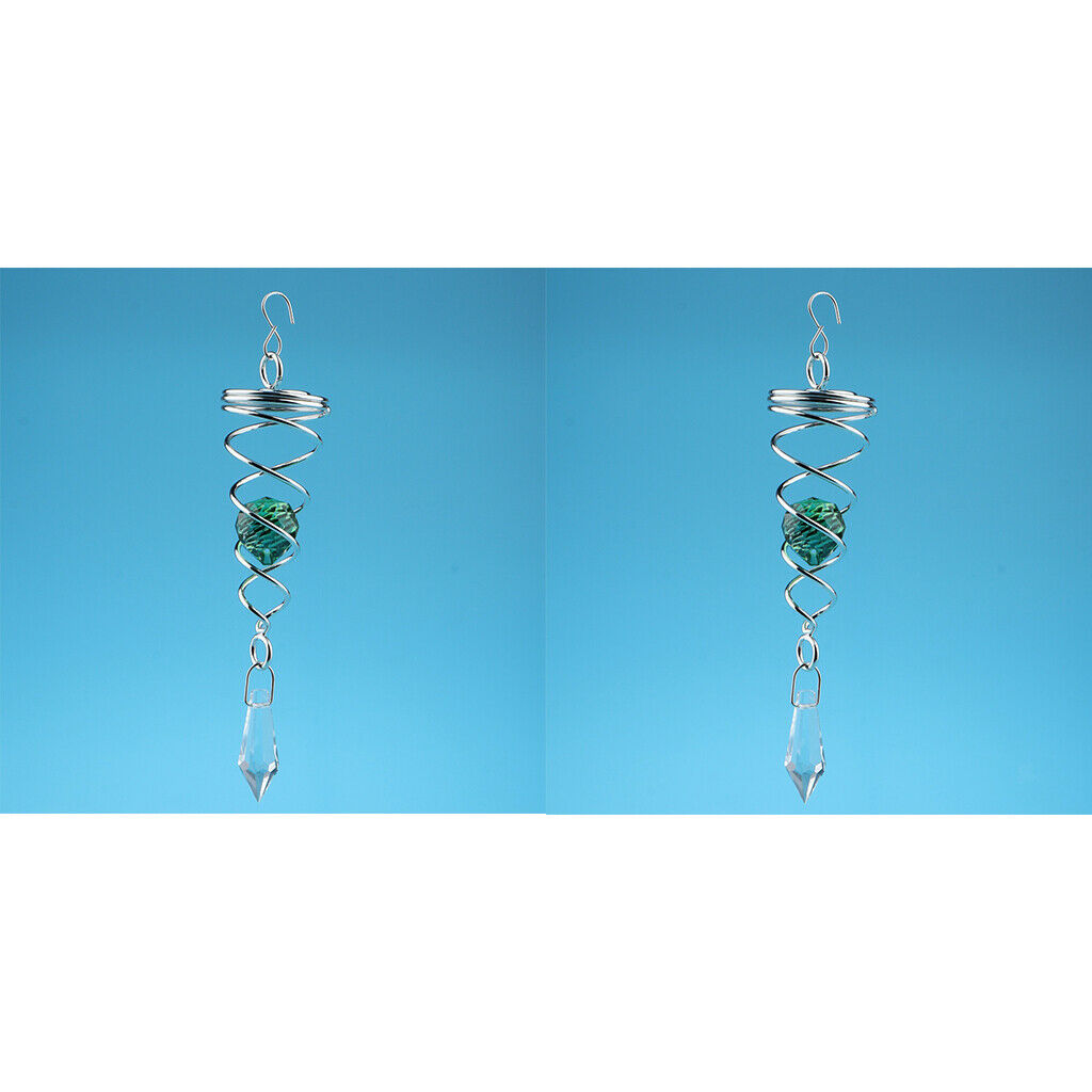 2 Pieces Metal Crystal Spiral Wind Spinner for Indoor Outdoor Green