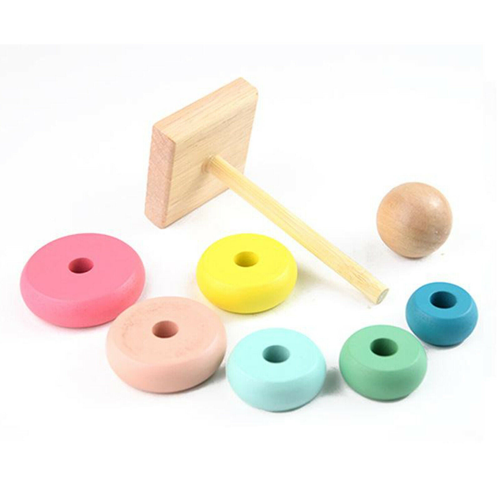 Rainbow Stacker Tower Stacking Rings Wooden Toddler Learning Montessoris Toys