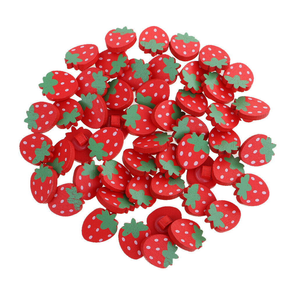 50pcs 21mm Strawberry Decorative Wooden Shank Buttons Sewing Embellishment