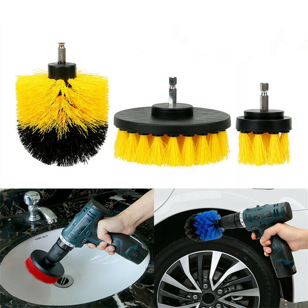 3PCS Round Electric Bristle Drill Brush Tub Rotary Cleaning Tool Set Attachment