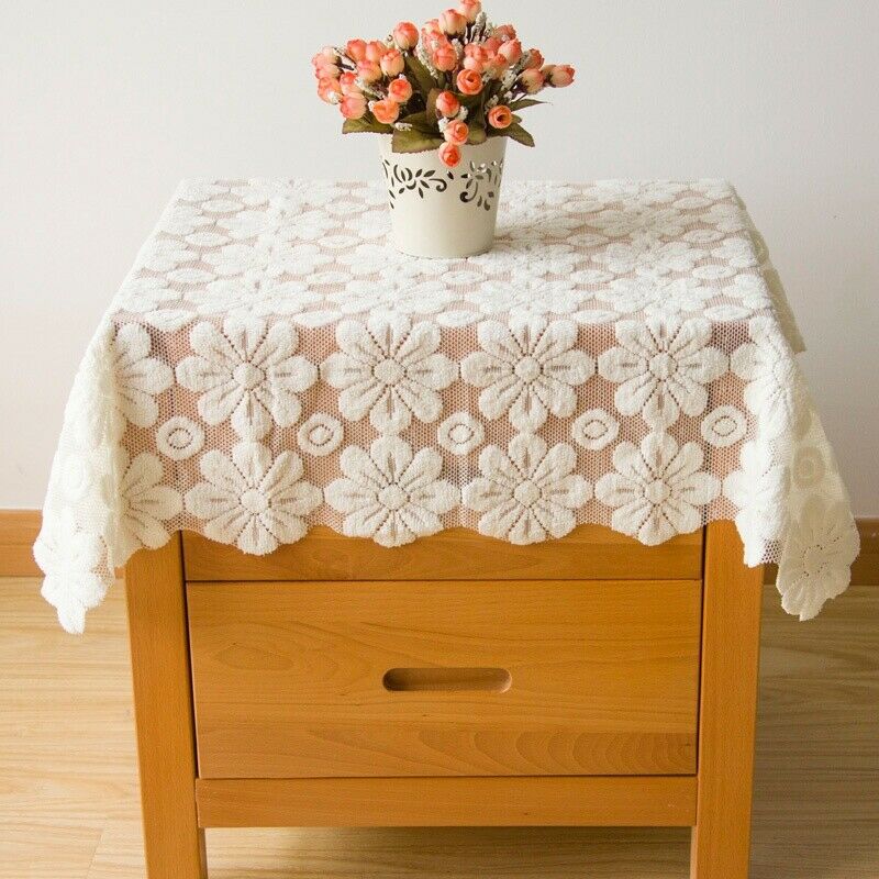 1pc Lace Hollow Floral Embroidered Bedside Table Cloths Dust Cover White Decor