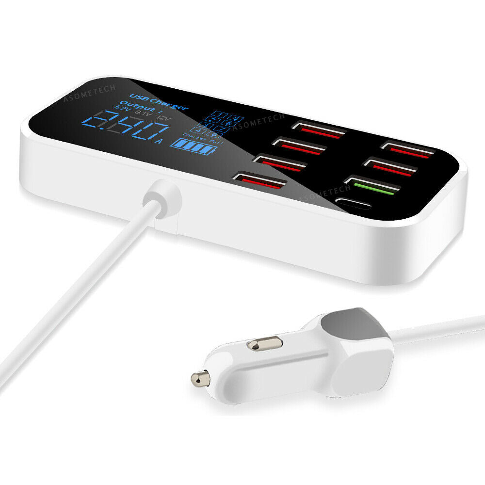 8-port 40W Fast Charging 3.0 USB Car Charger LCD Adapter for IOS Android System