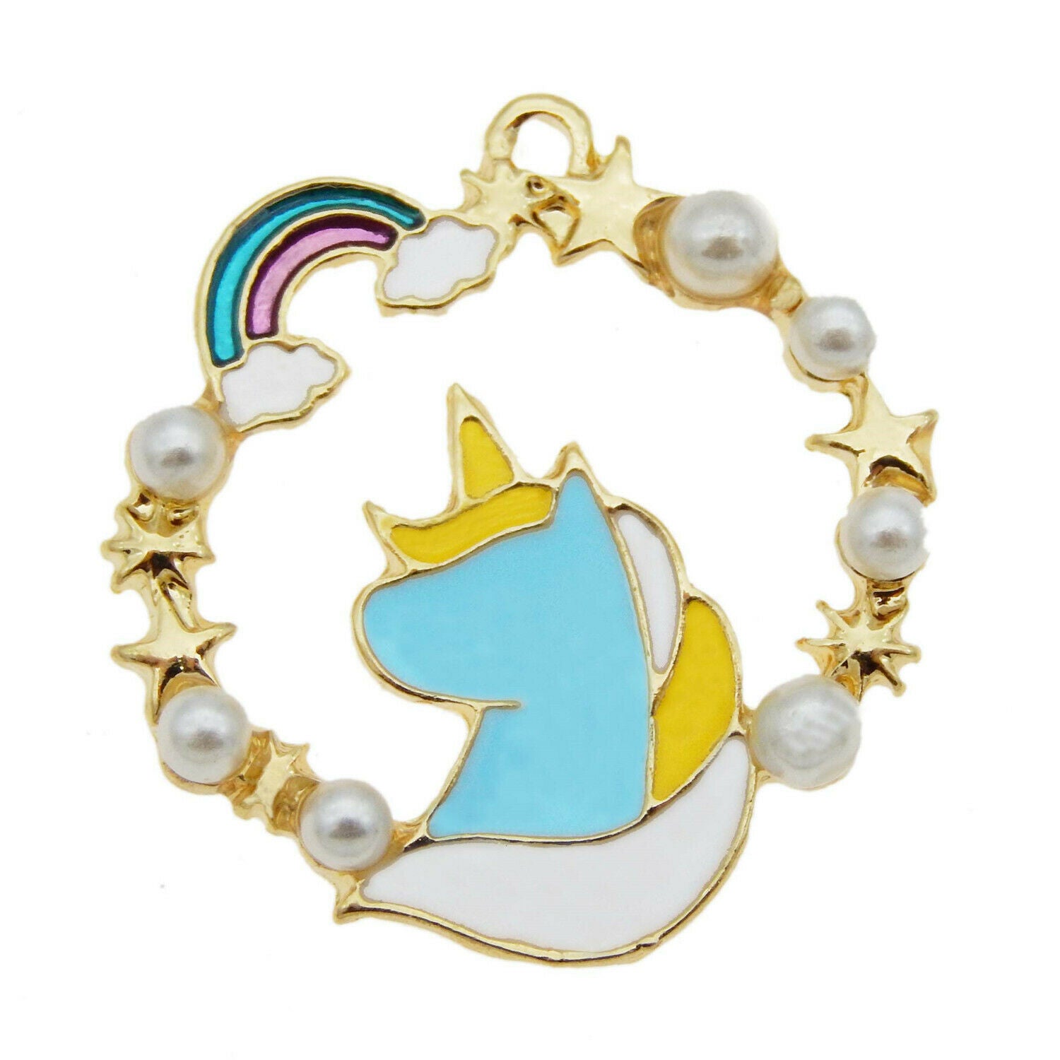 8 pcs Rainbow Star Enamel Charm Unicorn For Pendant Earring Dangle DIY 24*23mm
