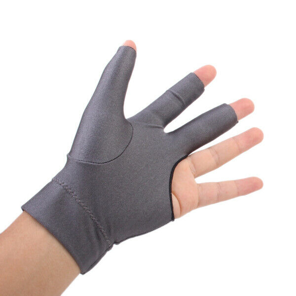 2x Grey Spandex Snooker Billiard Cue Glove Pool Left Hand Three Finger Accessory