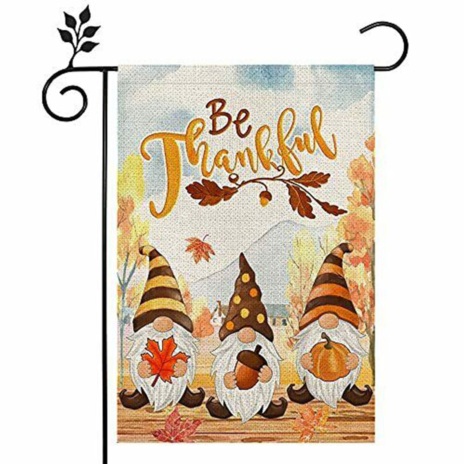 Fall Thanksgiving Garden Flag Gnomes Be Thankful 12Ã—18 Inch Double Sided