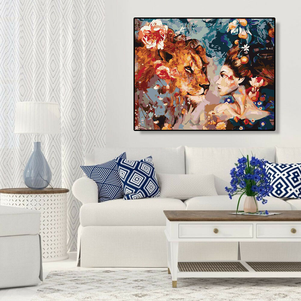 Painting By Numbers Kit DIY Beauty Lion Canvas Oil Art Picture Home Decor @