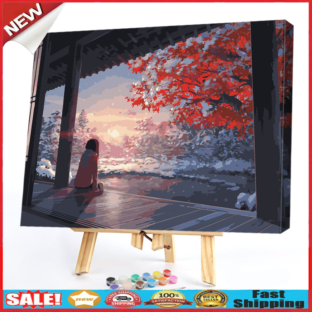 Watching Cherry Blossom Girl DIY Paintings By Number Kits Oil Art Picture @