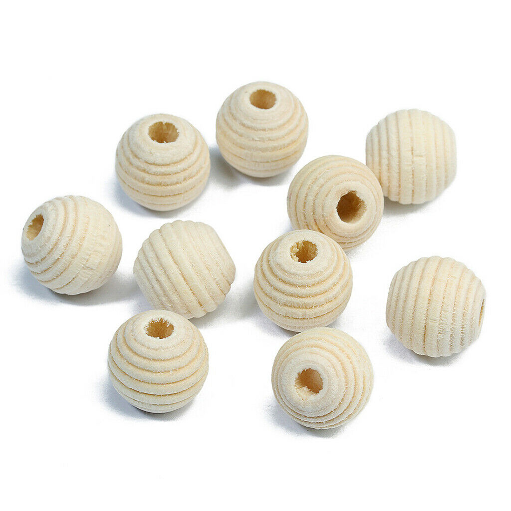 50pcs Striped Engraved Unfinished Wood Round Wooden Beads for Crafts 12mm