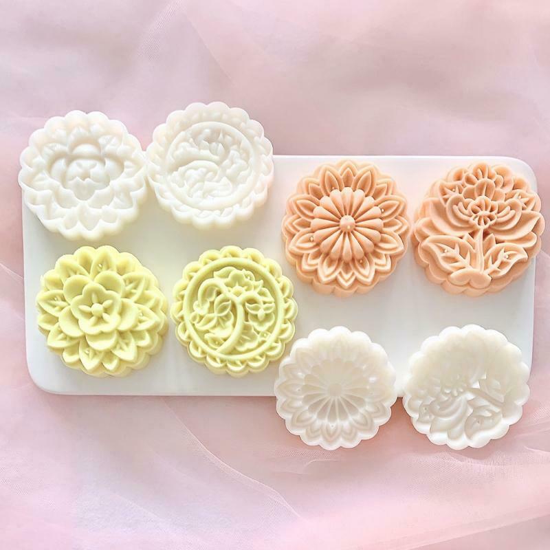 4pcs flowers Cookie Stamp Moon Cake Maker DIY 100g Moon Cake Mould