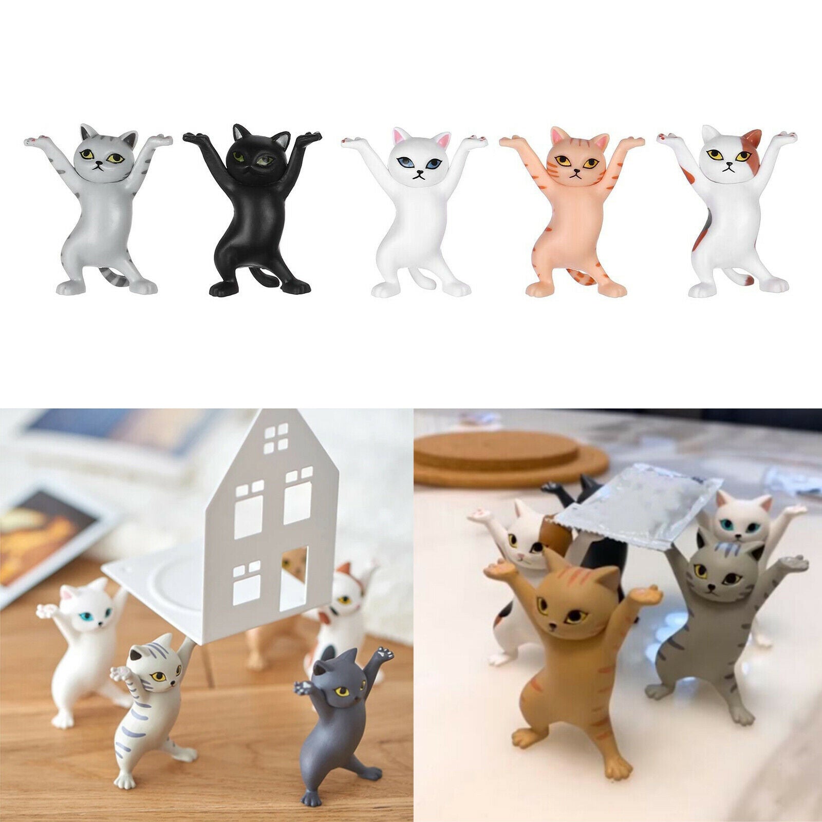 5pcs Dancing Cat Ornament Pen Holder Desktop Bracket Home Decor DIY Crafts