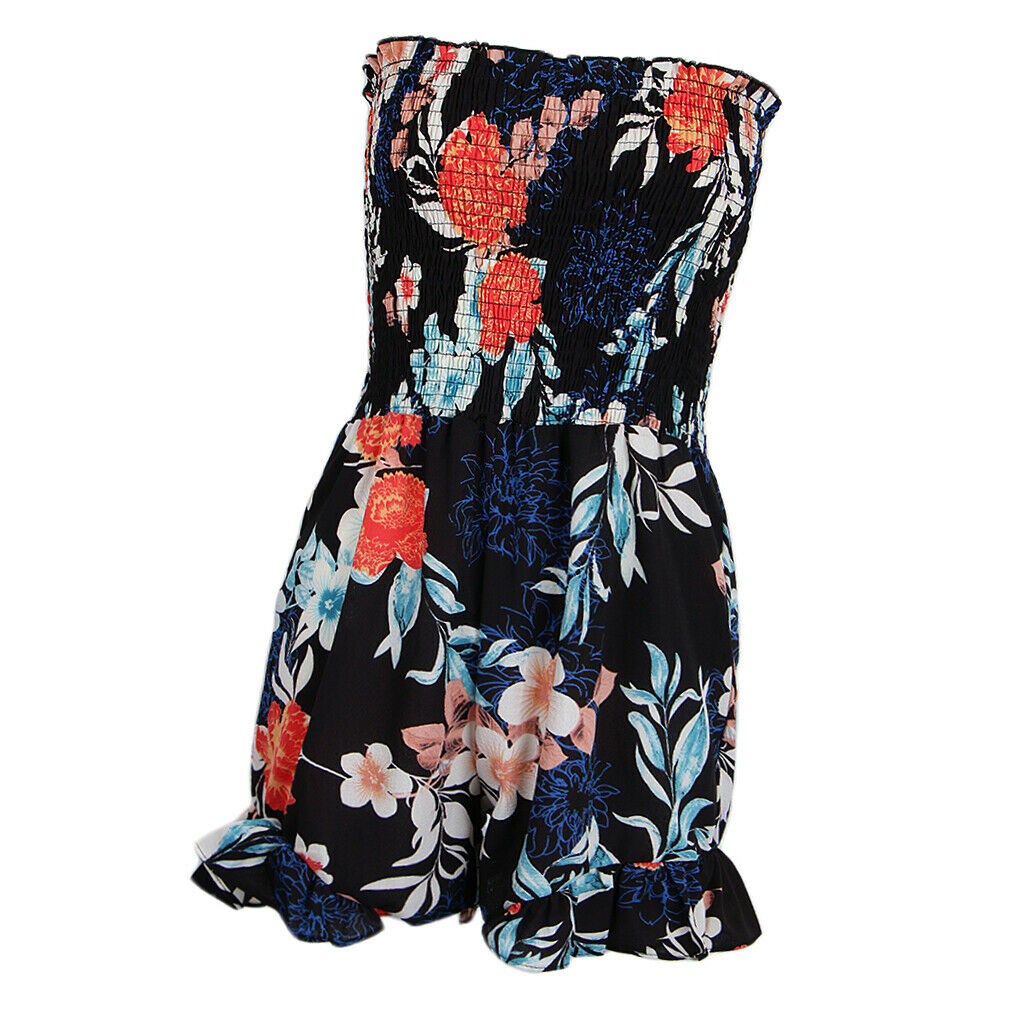 Women's Summer Floral Off Shoulder Sleeveless Casual Romper Jumpsuit L Black