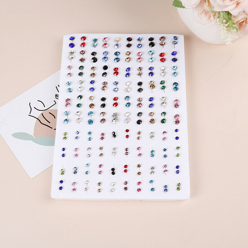 100 Pairs Fashion Rhinestone Colorful Small Earrings Set Women Ear Stud J.l8